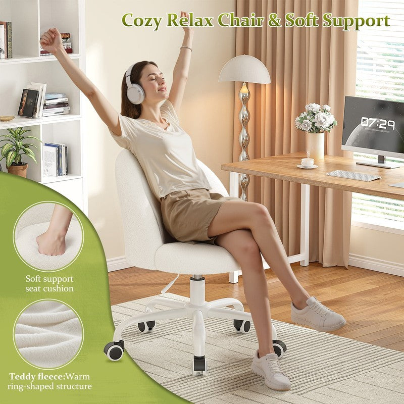 Vanity Chair Height Adjustable Desk Chair with Wheels, Armless Office Chair with2