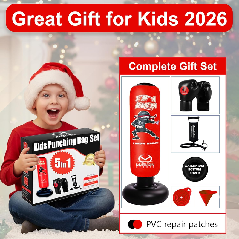 5 in 1 Inflatable Punching Bag 63" Karate Set w Gloves for Kids 4 121