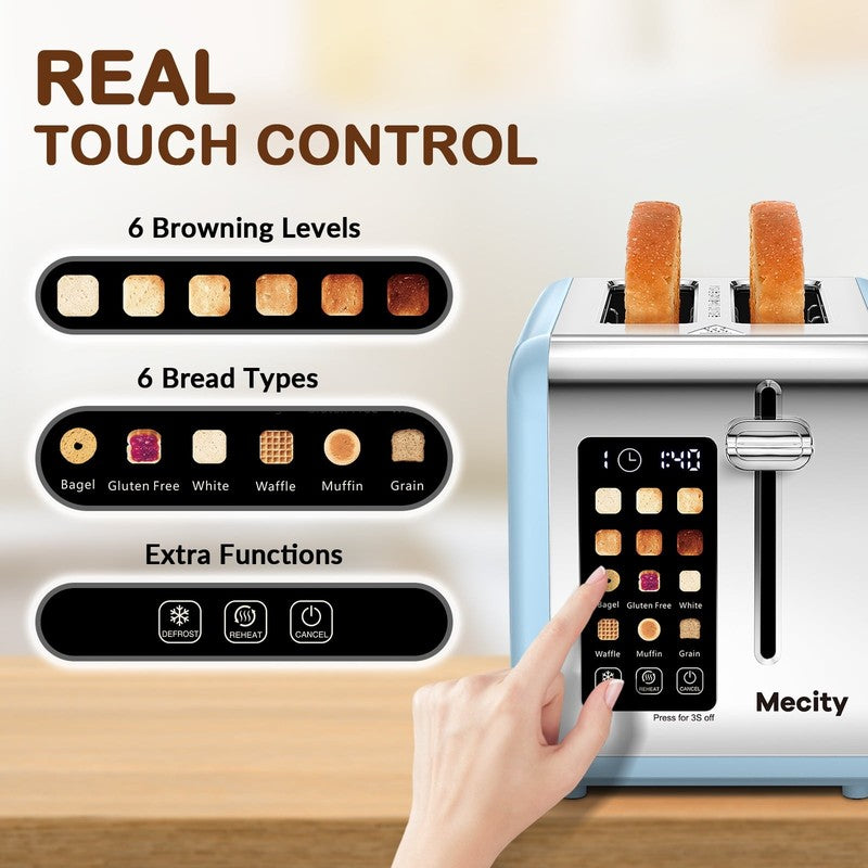 2 Slice Touchscreen Toaster, Stainless Steel, Countdown Timer, 6 Shade Settings,1