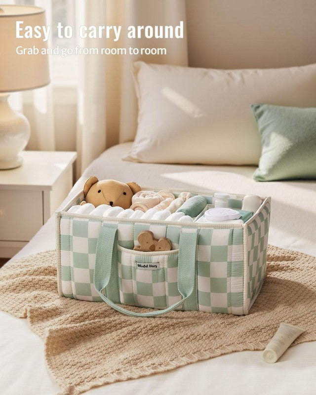 Checkered Diaper Caddy Organizer Nursery Storage Basket Sage Green3