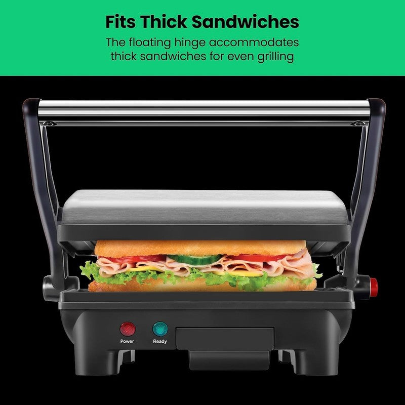Electric Panini Press Grill Sandwich Maker Nonstick 180° Stainless Steel Black5