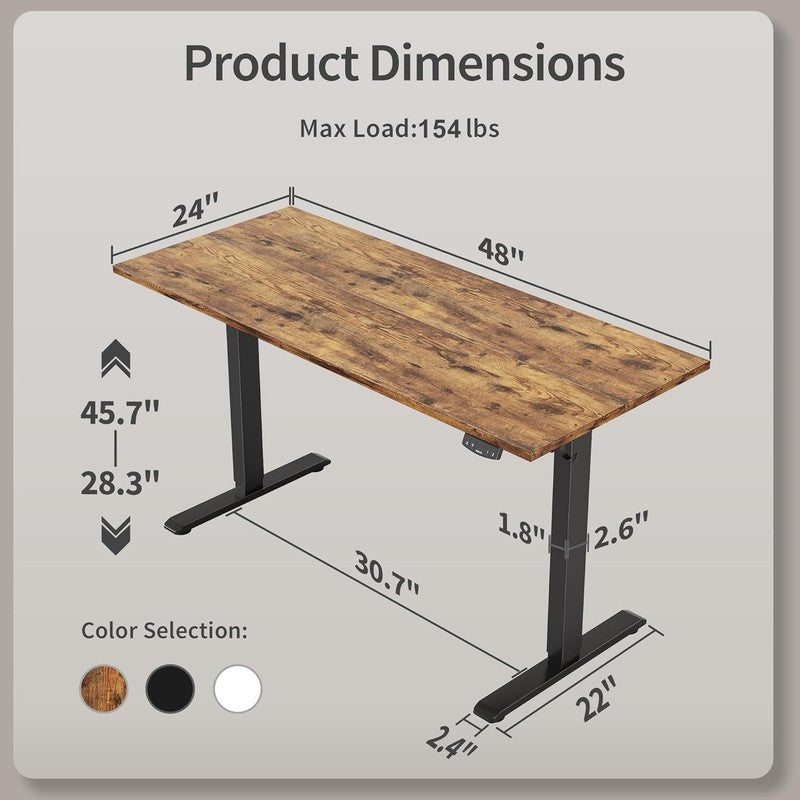 48"x24" Electric Standing Desk Adjustable Sit Stand Computer Table Rustic Brown2
