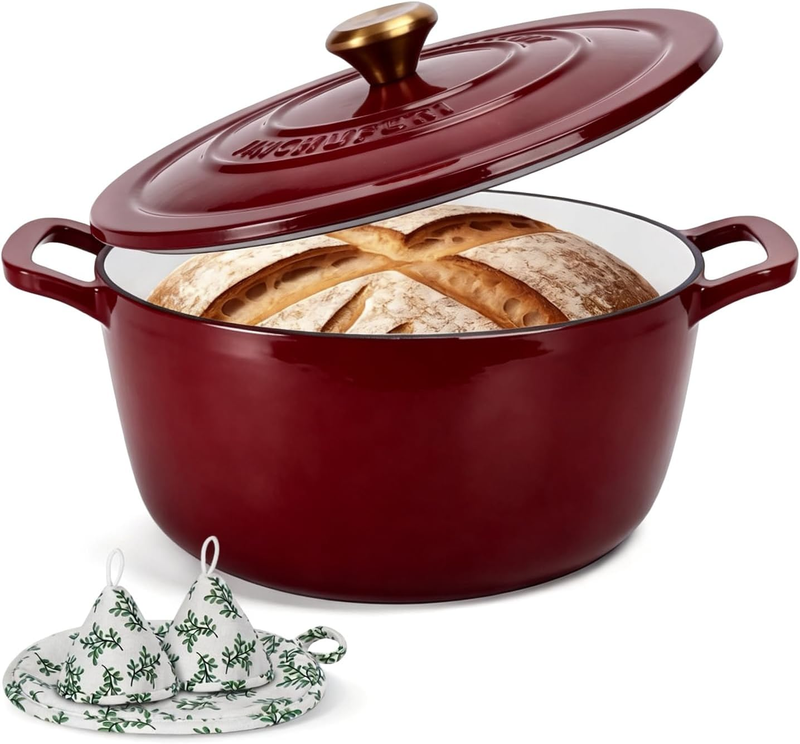 5QT Cast Iron Dutch Oven w/ Lid Sourdough Bread Baking Pot0