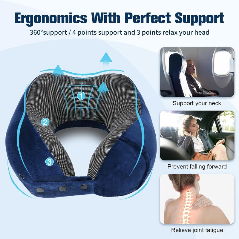 Adjustable Memory Foam Travel Neck Pillow Set w/ Eye Mask, Earplugs & Bag8