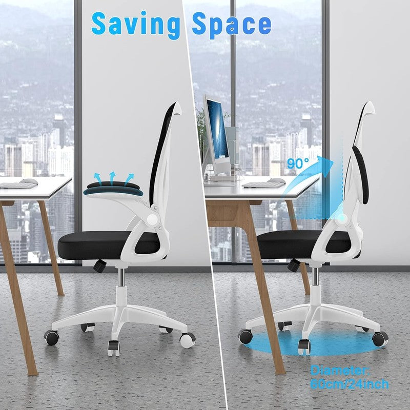 Ergonomic Mesh Office Chair Mid Back Desk Chair Flip Up Arms White6
