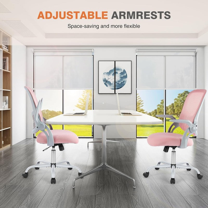 Ergonomic Mesh Office Chair Swivel Mid-Back Lumbar Support Flip-Up Arms5