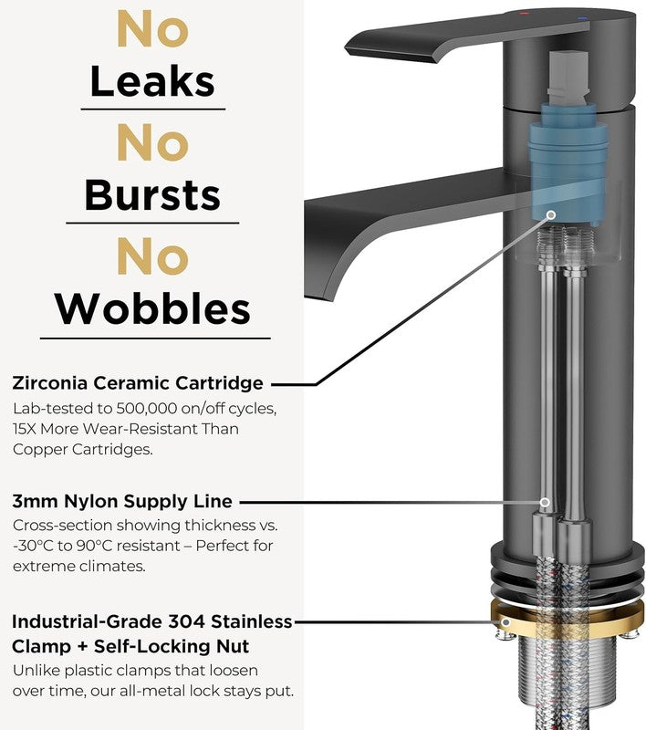 Black Bathroom Faucet 1 Hole, Single Handle Matte Black Waterfall Bathroom Fauce2