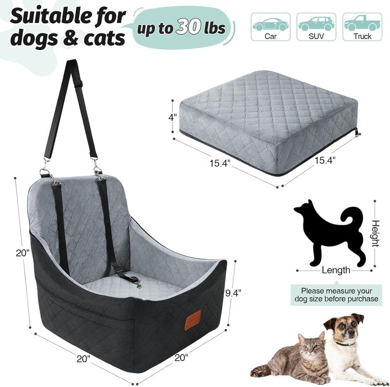 Dog Car Seat up to 35lbs Washable Memory Foam Anti Slip Black/Grey Medium2
