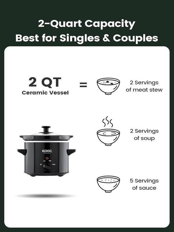 2Qt Small Slow Cooker Ceramic Adjustable Temp Stainless Steel Black2