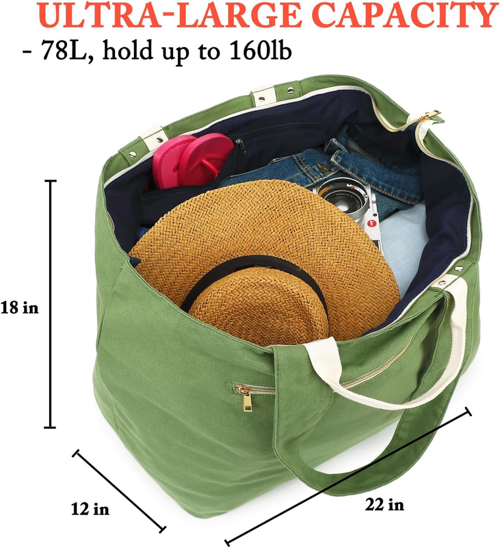 Large Canvas Beach Bag Waterproof Leakproof Wet Pocket Pool Tote4