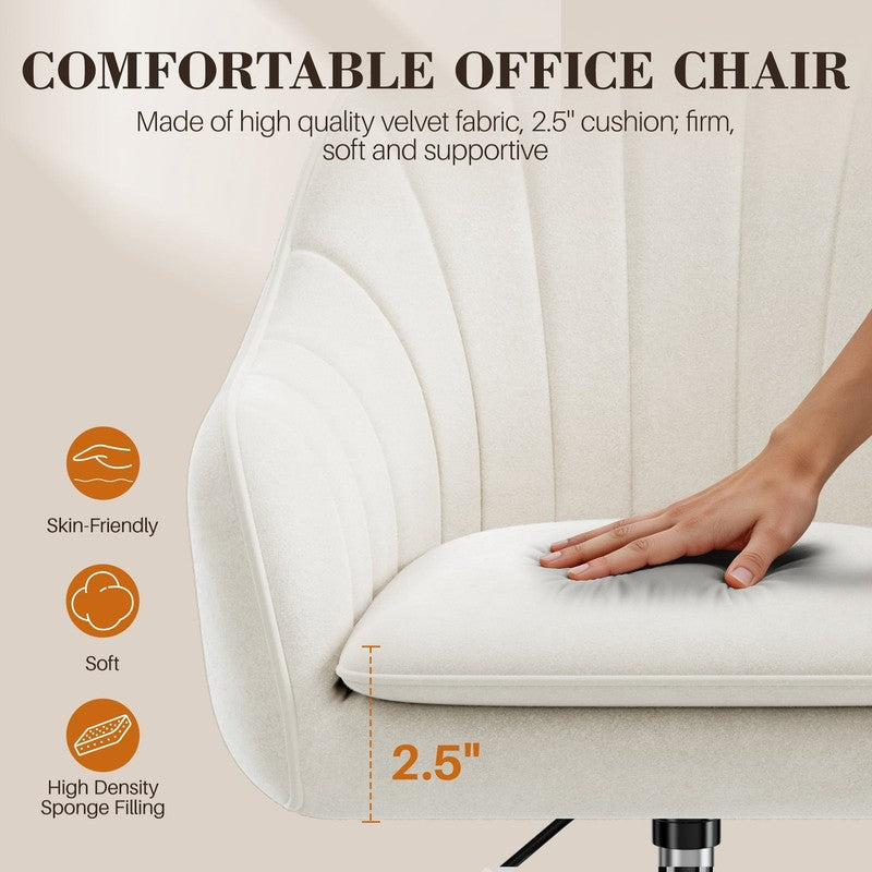 Office Desk Chair with Padded, Velvet Vanity Chair with Back and Wheels, Comfy H3