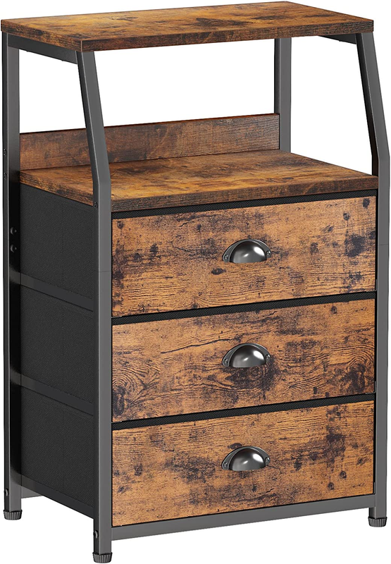 Nightstand with 3 Drawers and 2 Tier Shelf, Fabric Small Dresser Organizer Verti8