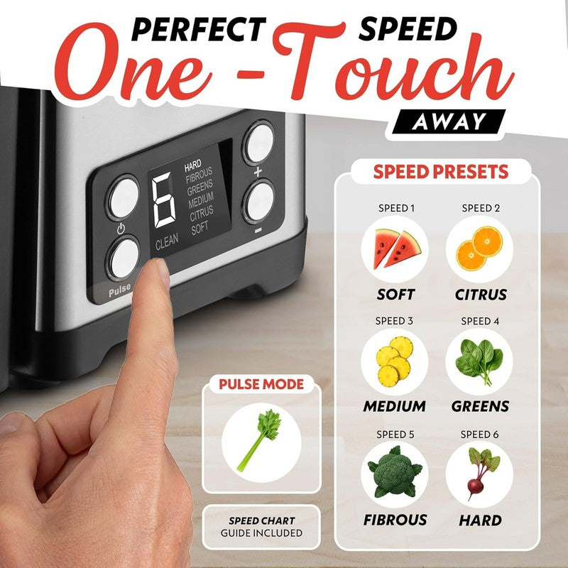 6 Speed Digital Juicer Wide Chute Pulse Self Clean 36oz Pitcher Stainless2
