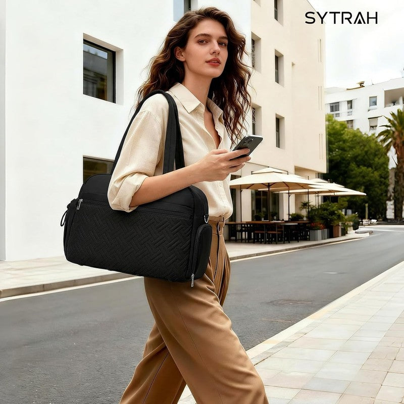 Gym Bag Women Lightweight Duffle Shoe Wet Compartment Yoga Travel Black2