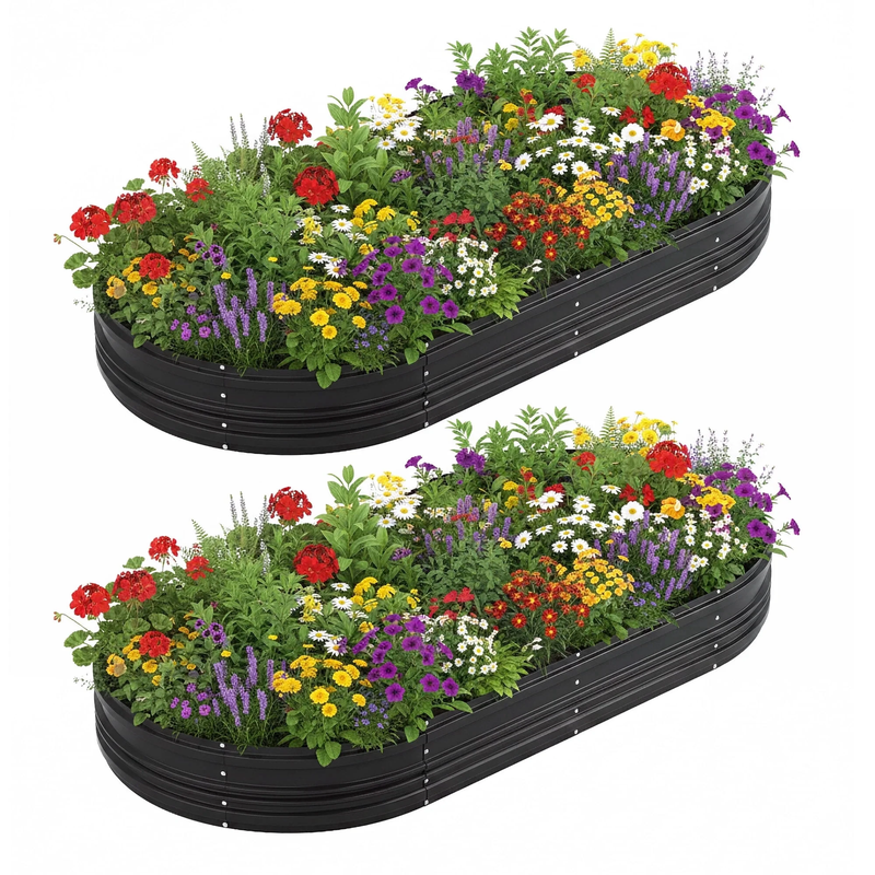 2PK 8X4X1Ft Outdoor Galvanized Raised Garden Bed Kit-Black9