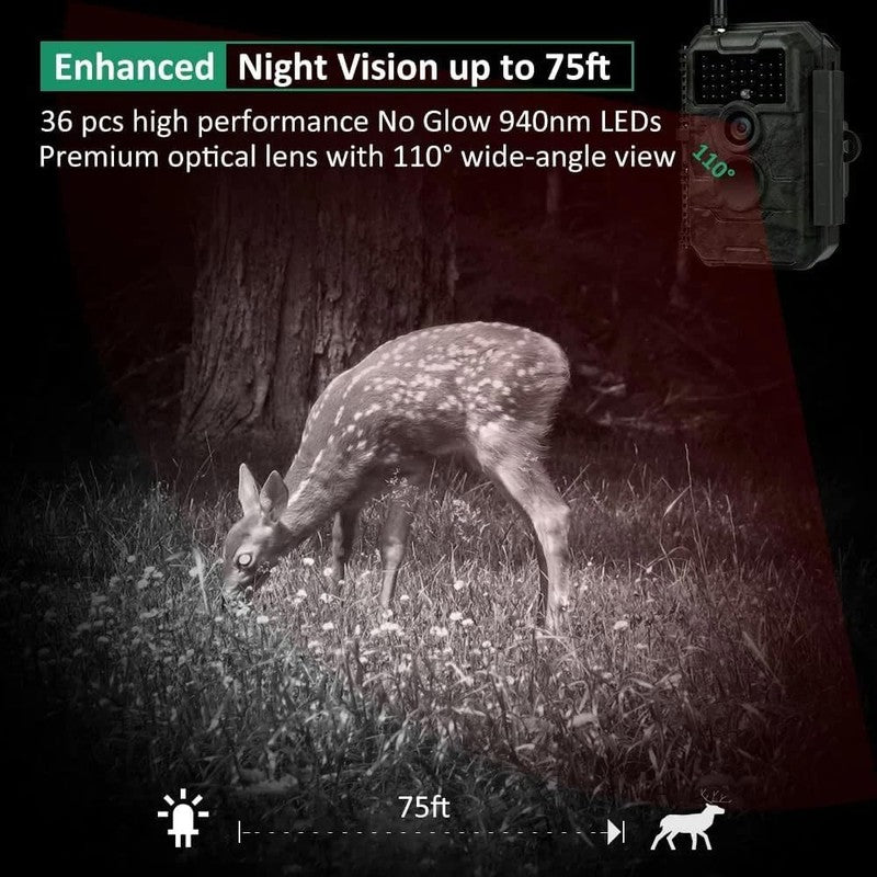 E6 Trail Camera WiFi 48MP 1296P No Glow Night Vision Motion Activated Waterproof5