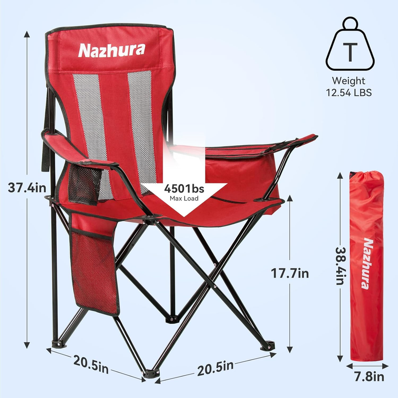 2 Pack Camping Chairs Folding Portable Cooler Bag Mesh Backrest Red2