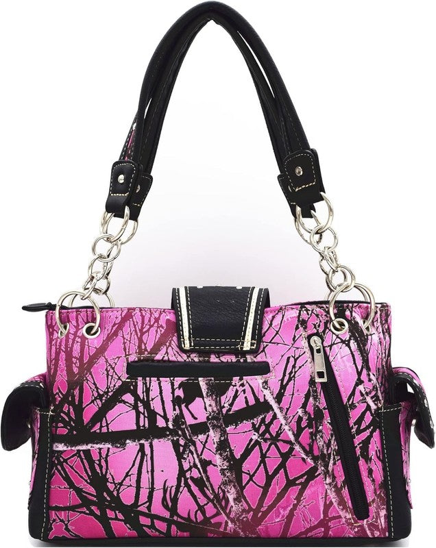 Camouflage Crown Buckle Western Floral Women Shoulder Bag Crossbody Set3