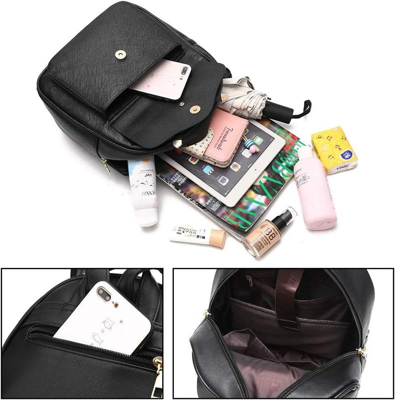 Girls Bowknot 3-Pieces Fahsion Leather Backpack Backpack Purse for Women Rucksac4
