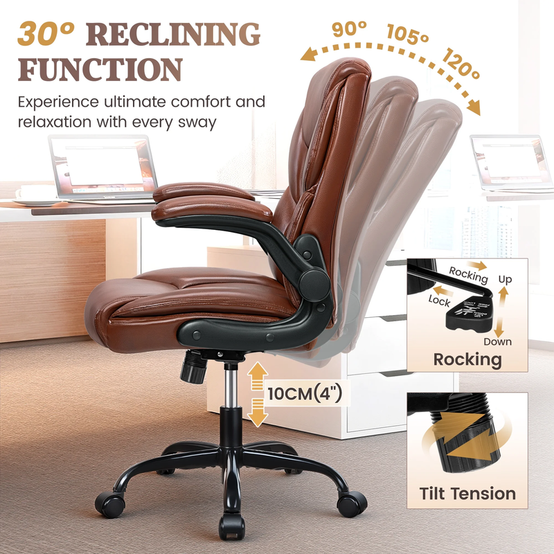 High Back Leather Office Chair 400LB Adjustable Desk Chair Dark Brown6