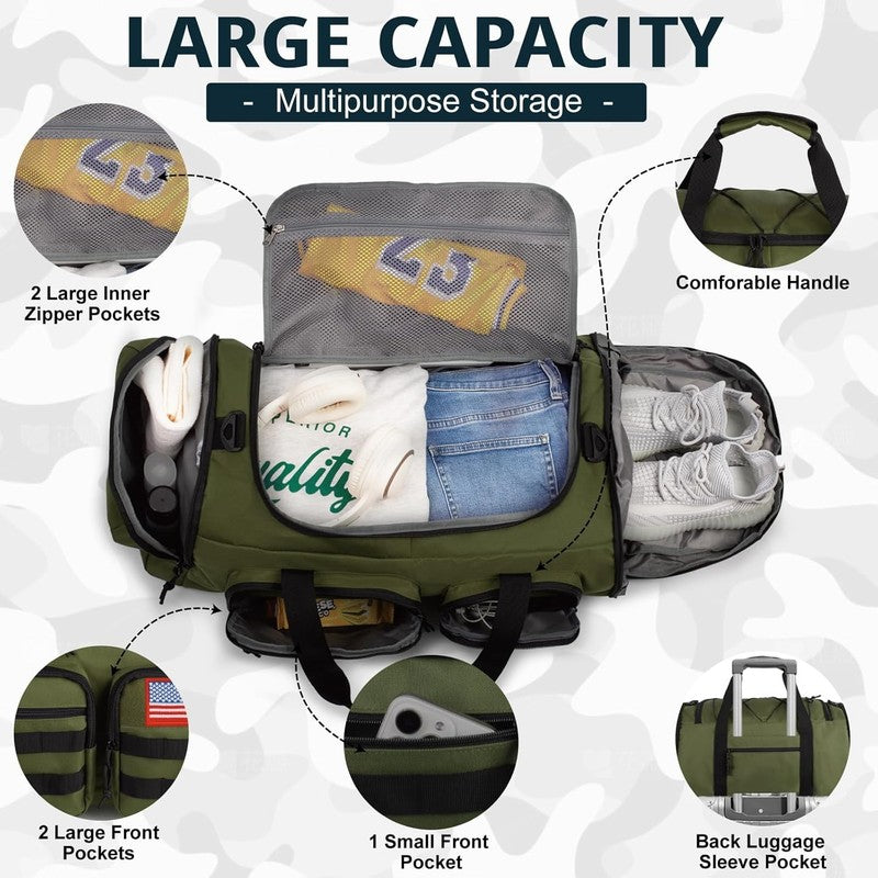 50L Tactical Gym Bag 3in1 Duffle Backpack Travel Weekender Shoe Pocket2