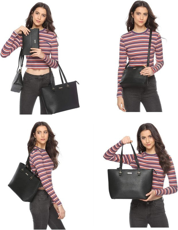 Women Fashion Synthetic Leather Handbag Set 4PCS Tote Shoulder Satchel Purse3
