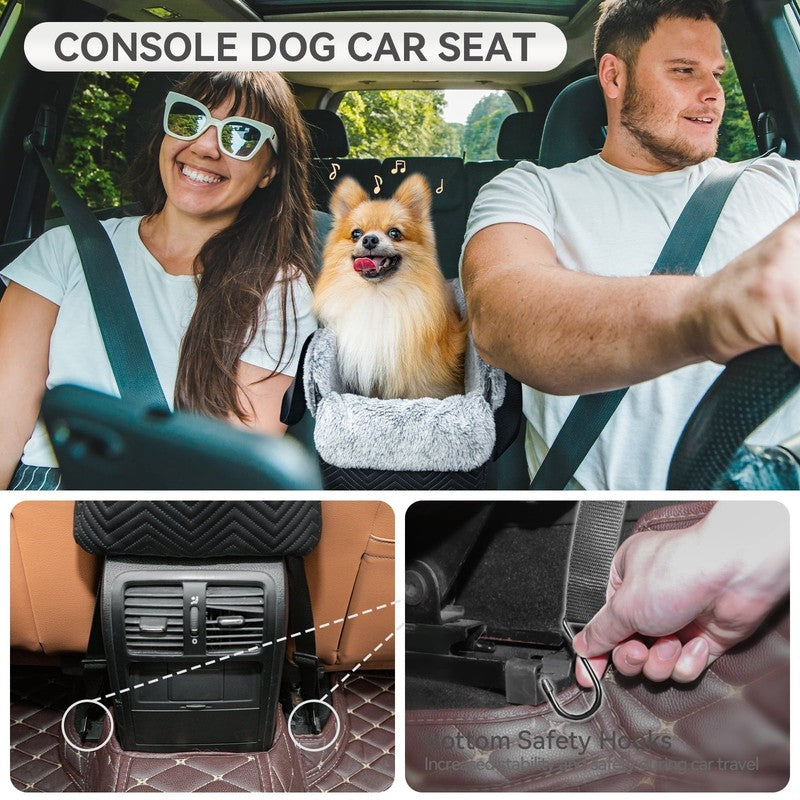 Center Console Dog Car Seat, Portable Car Seat for Dogs with Safe Protective Hoo1