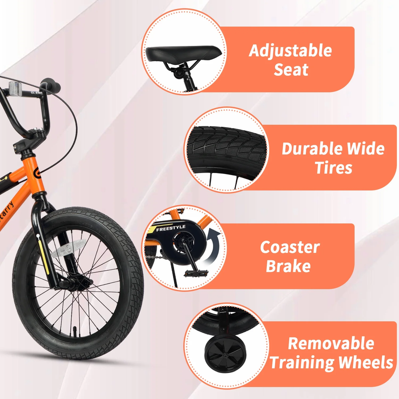 18in Kids BMX Bike w/ Training Wheels Coaster Brake Ages 6 9 Orange2