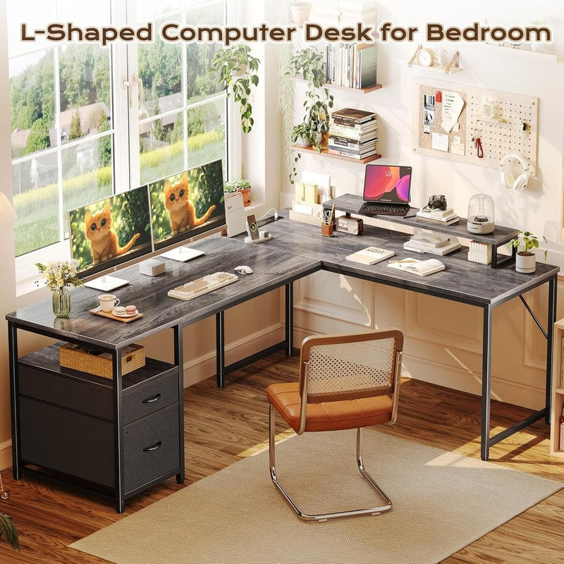 63'' L Shaped Desk w/ USB C Power Outlets Corner Office Desk Grey2
