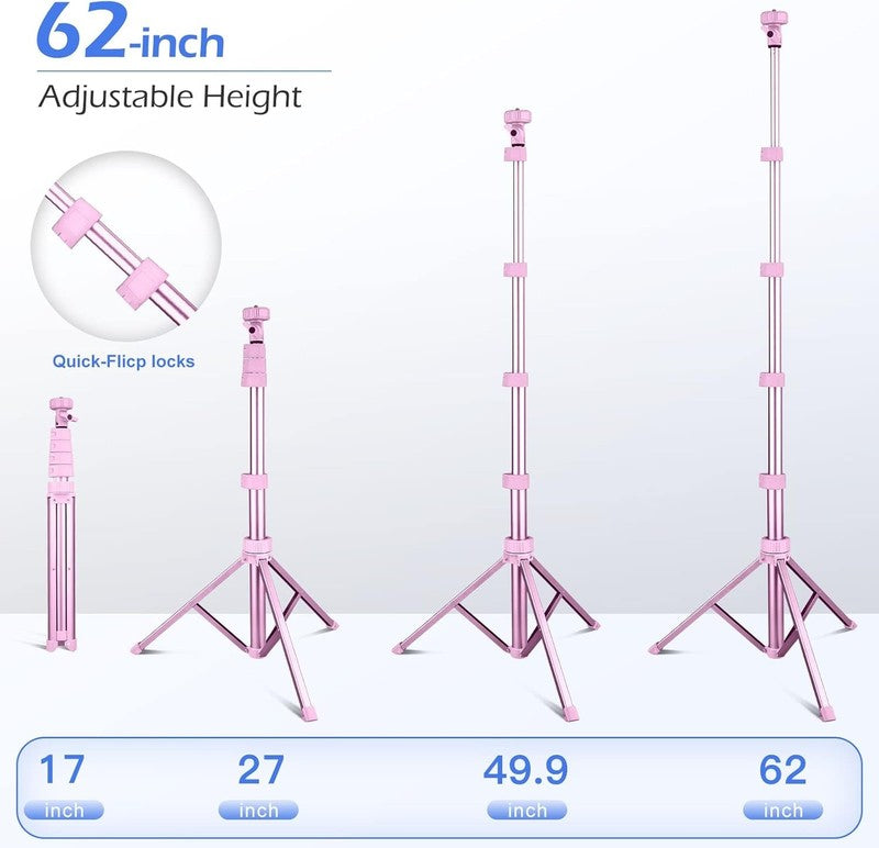 62'' Phone Tripod Selfie Stick w Wireless Remote Cell Phone Stand3