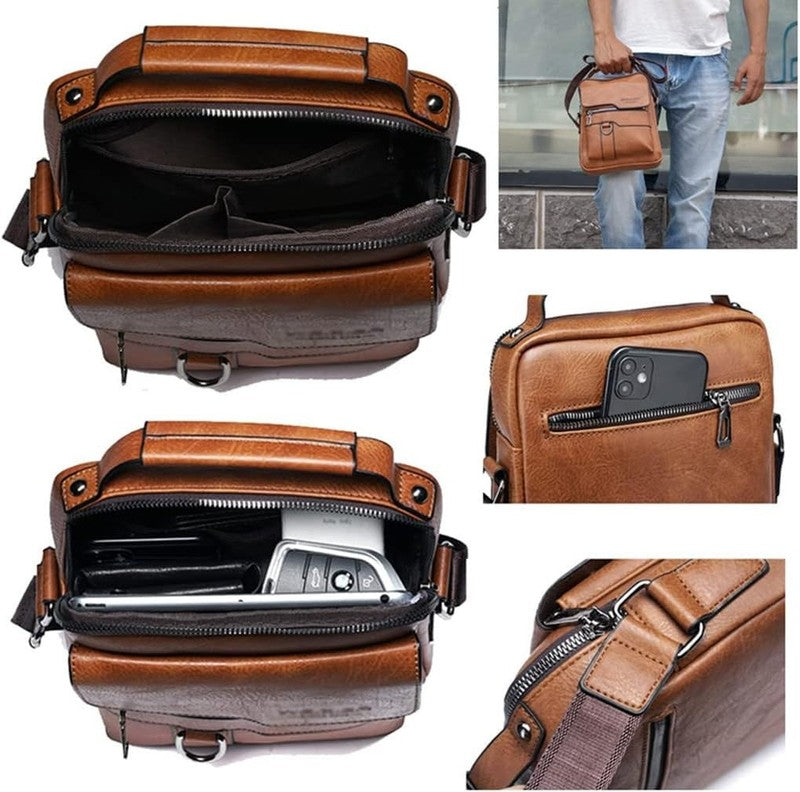 Vintage Leather Messenger Bag Crossbody Shoulder Bag Zipper Buckle Handle4