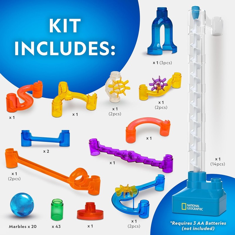 National Geographic Marble Run with Motorized Elevator   95 Piece Marble Maze Ki4