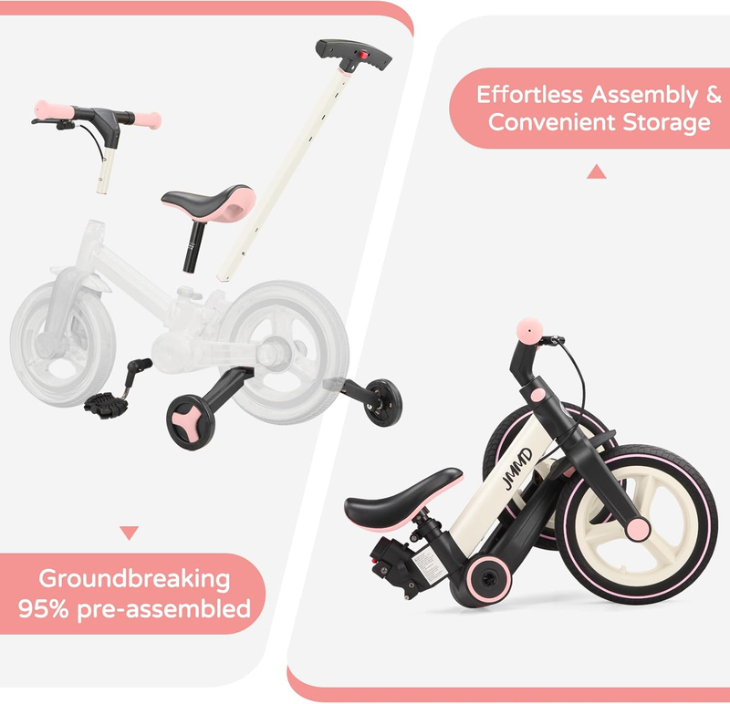 6-in-1 Toddler Bike 12" Balance Bike Push Handle Training Wheels Kids6