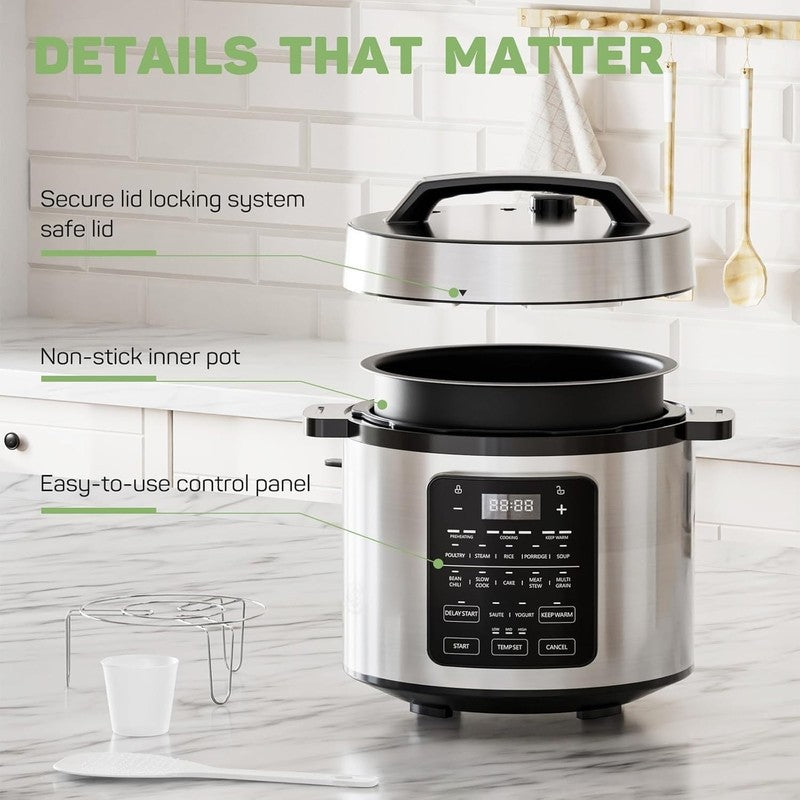 6 Quart Electric Pressure Cooker, 12-in-1 Multicooker & Slow Cooker2