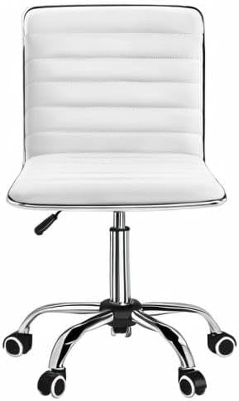 Retro White PU Leather Mid Back Vanity Chair with Swivel Design9