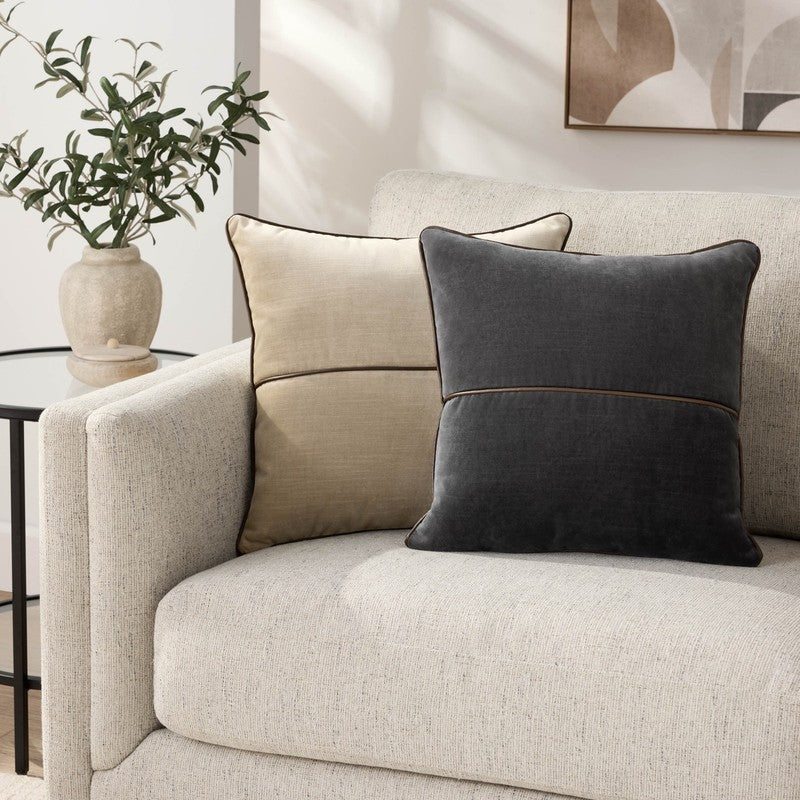 Velvet Pillow with Faux Leather Trim – 18"X18"4