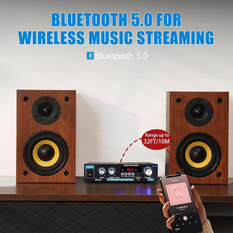 AK35 200W Bluetooth 5.0 Stereo Amp 2 Ch Mini Aux USB SD Remote Bass Treble2