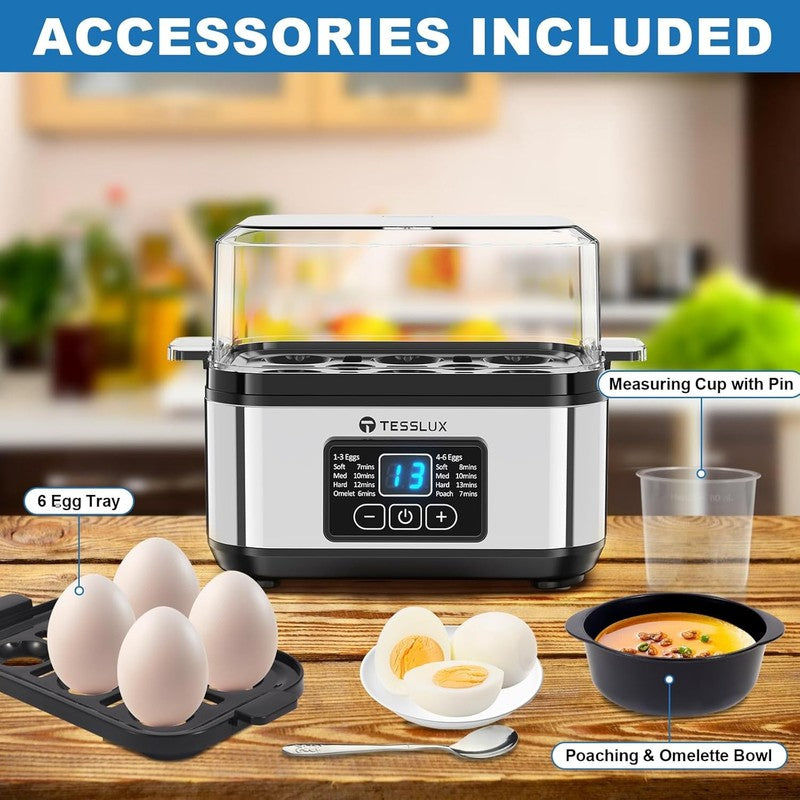 Electric Rapid Egg Cooker – 6 Egg Capacity with Auto Shut Off for Boiled, 4
