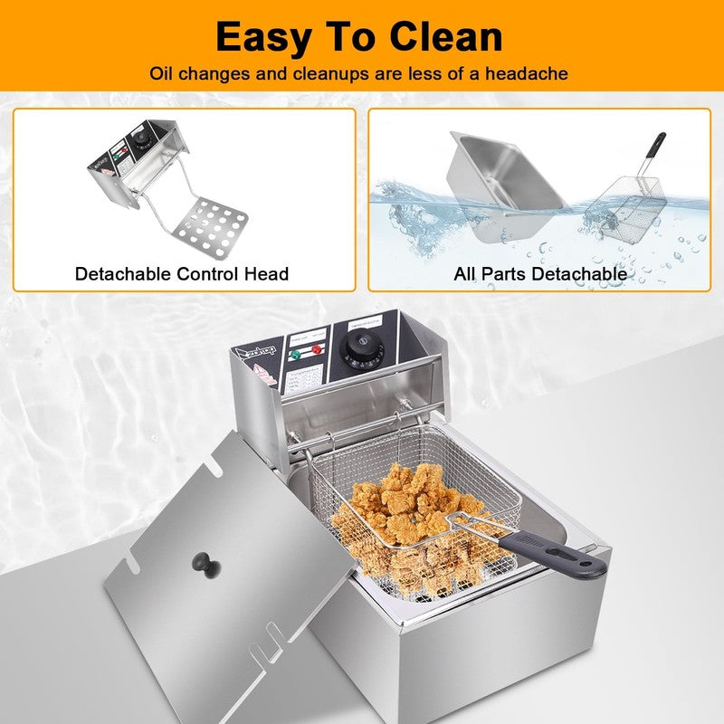 6L 2500W Electric Deep Fryer Commercial Tabletop Restaurant Frying Basket,Silver3
