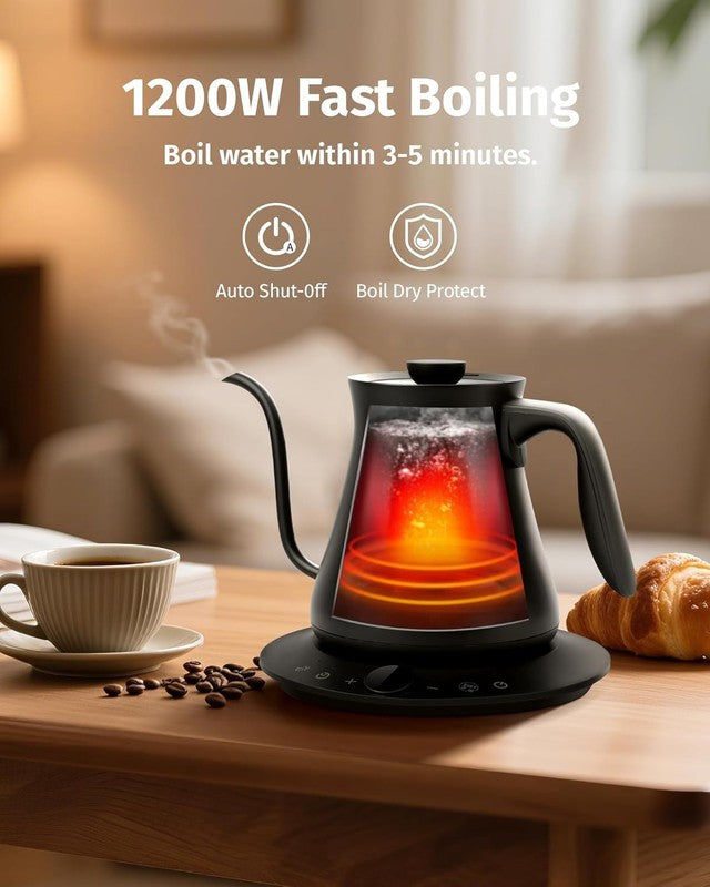 Gooseneck Electric Kettle 0.8L 1200W Stainless Steel Black Temp Control Auto Off4