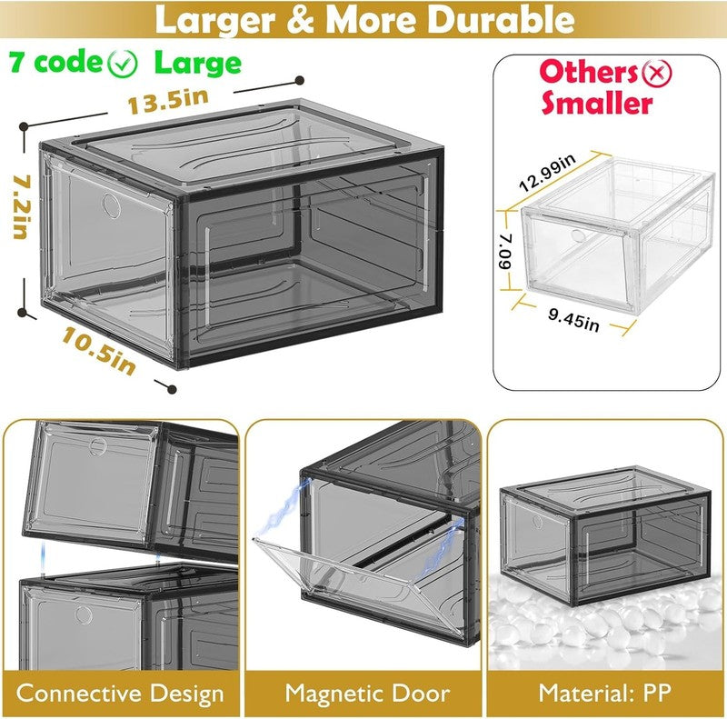 12 Pack Clear Stackable Shoe Boxes with Magnetic Door, Foldable, Black2
