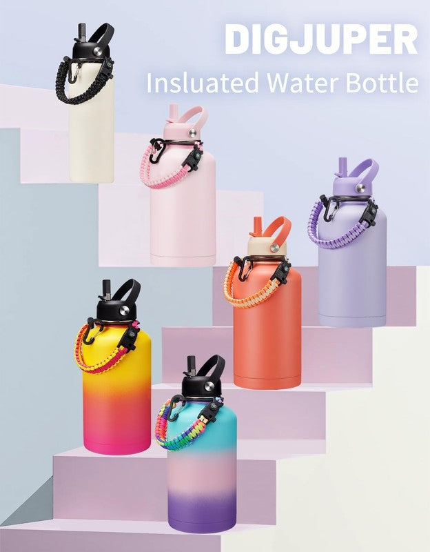 64oz Insulated Water Bottle w/ Paracord Handle, Straw & Spout Lids, Carrier Bag7