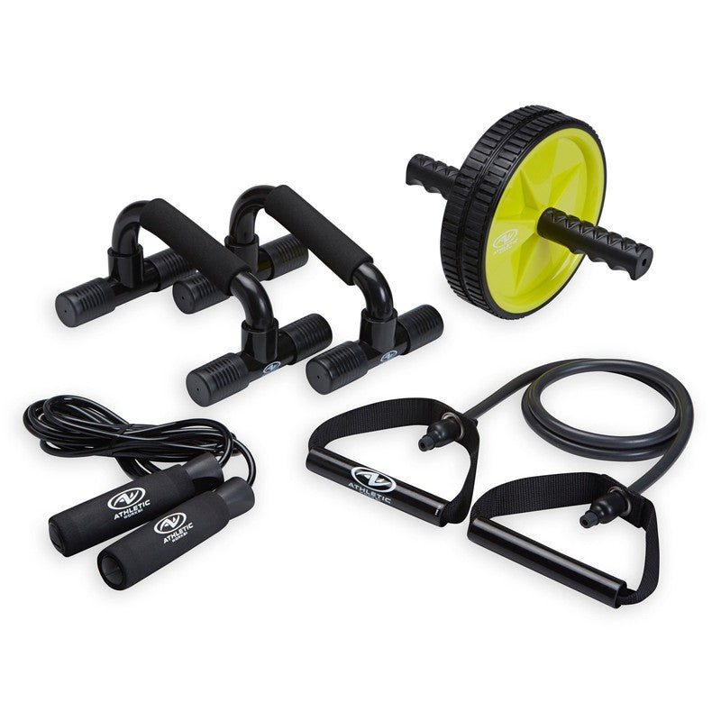 Home Gym Kit, Includes Resistance Tube, Ab Wheel, Jump Rope and Push-Up Bars2