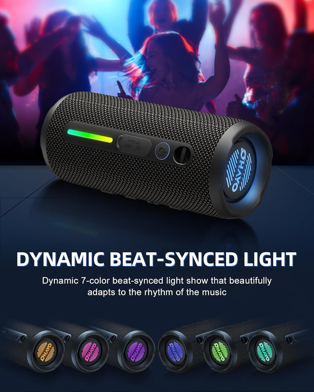 24W Bluetooth Speaker, IPX7 Waterproof, 25H Playtime, Bass Boost, LED Lights5