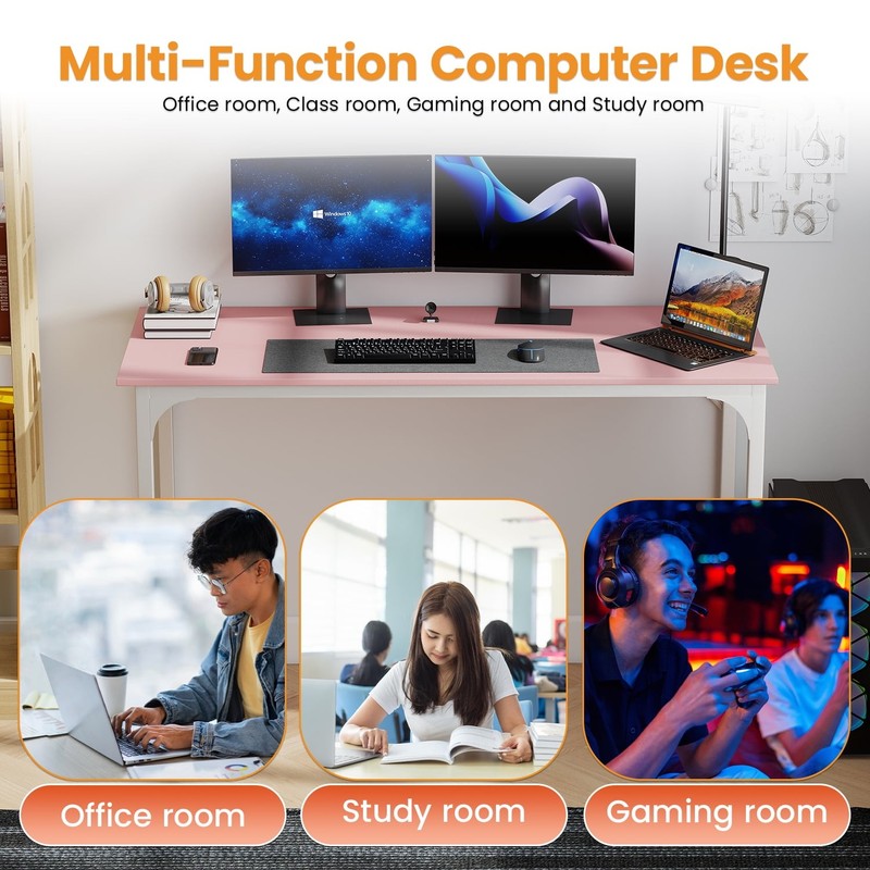 47" Pink Computer Desk with Metal Frame & Adjustable Feet Office Desk4