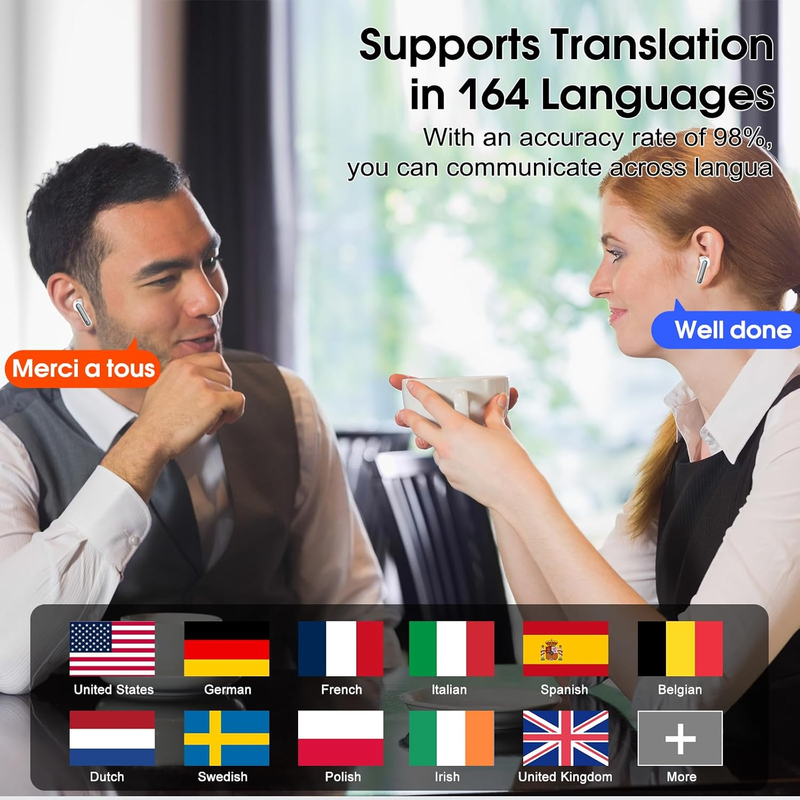 AI Translator Earbuds 164 Languages Bluetooth 5.3 Iron Gray No Sub1