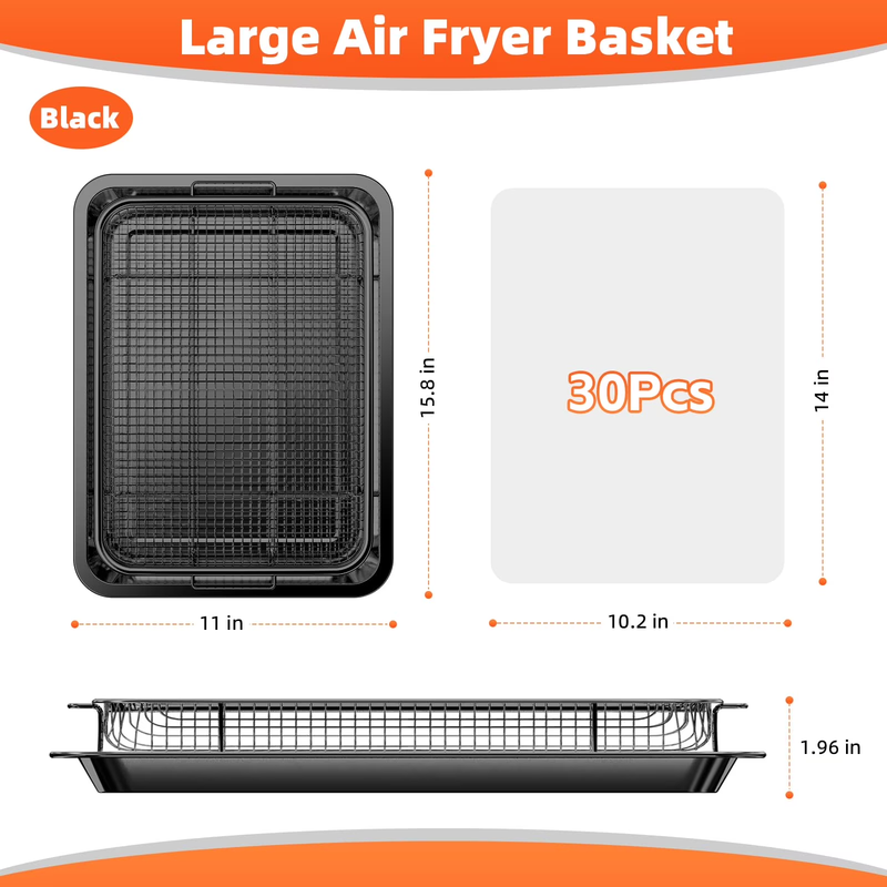 XL Air Fryer Basket Tray Set for Oven 2 Pack Stainless Steel w/30 Parchment5