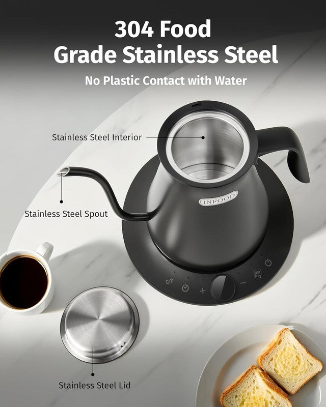 Gooseneck Electric Kettle 0.8L 1200W Stainless Steel Black Temp Control Auto Off3