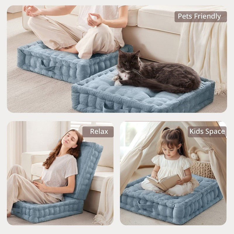 Large Tufted Floor Pillow 24"x24" Chenille Meditation Cushion Aqua6