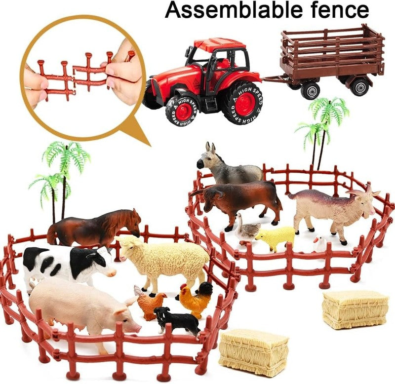 3 Pack Farm Toy Tractor with 40Pcs Plastic Farm Animals Figurines and Fence Farm2